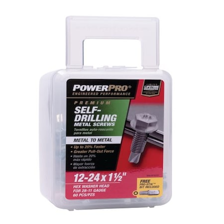 Hillman Self-Drilling Screw, #12-24 x 1-1/2 in, Epoxy Coated Steel Hex Head Hex Drive 116127